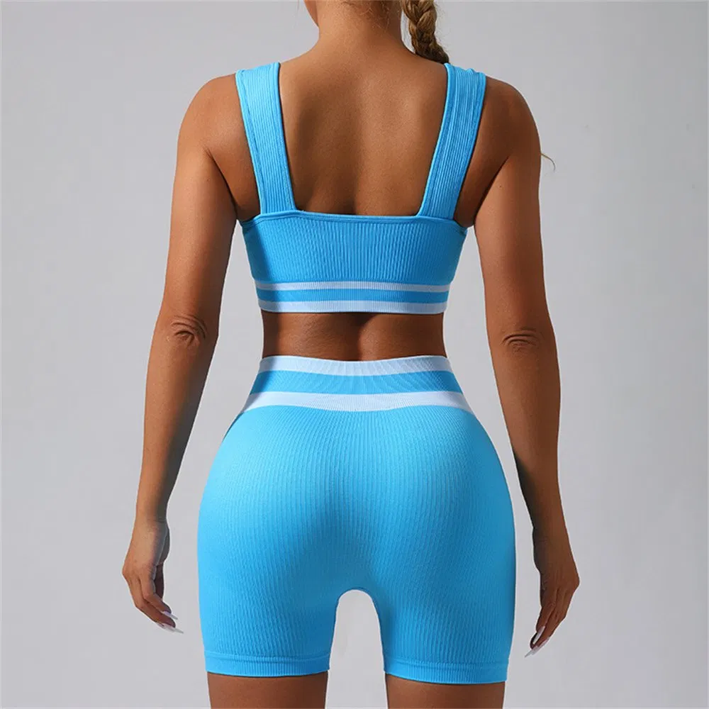 Color Blocked Custom Logo Seamless Activewear High Waist Workout Clothing Women Gym Fitness Yoga Shorts Sets