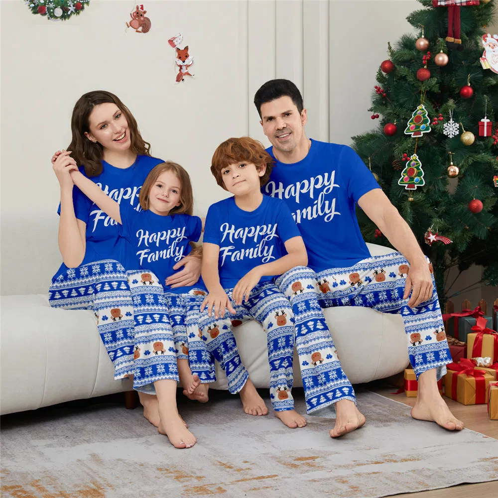 Family Pajamas: Boys', Girls', Women's, Men's Loungewear, Long-Sleeved Polyester, Cute Cartoon Printed Christmas Pajama Sets Clothing