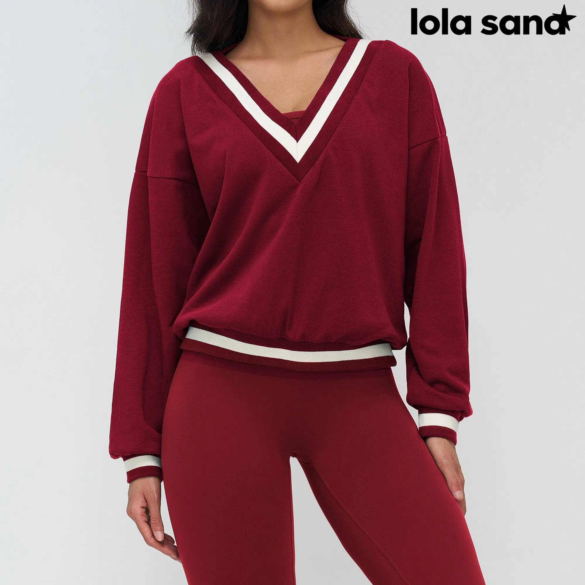 Activewear V Neck Sweatshirt - Women‘S Custom Logo Ropa, Color Block Design &amp; Loose Fit for Casual Wear