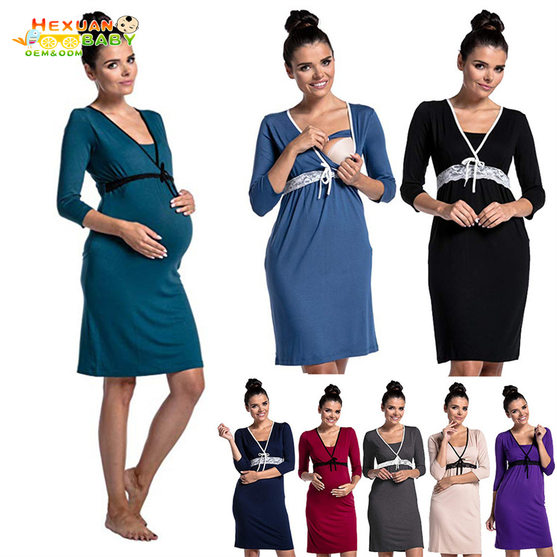 2025 Maternity Clothes Solid Color Long Sleeve Elegant Pregnant Women Clothing Maxi Dresses for Photography