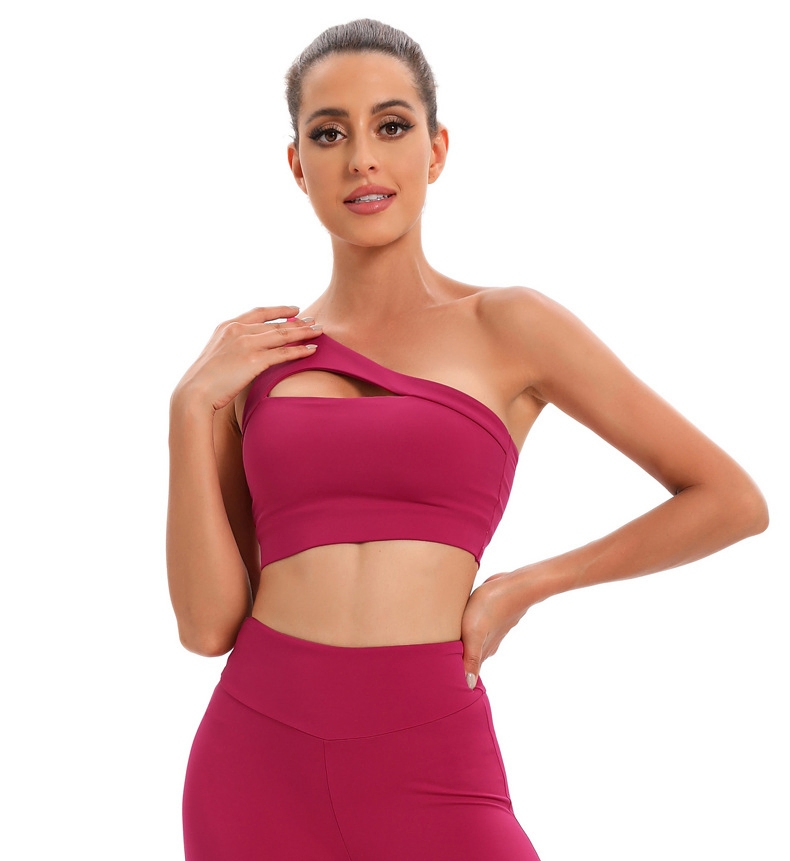 One Shoulder Sports Bra Sexy Cute Gym Workout Yoga Top Padded Removable Post-Surgery Wirefree Fitness Apparel