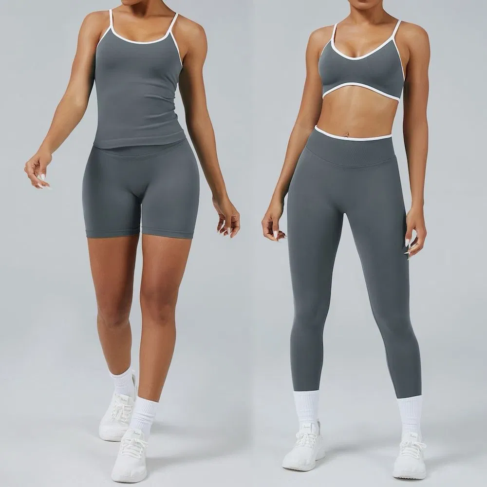 Wholesale Seamless 4 Piece Workout Set for Women Yoga Tank Top High Waist Biker Shorts Leggings Gym Activewear Fitness Clothing