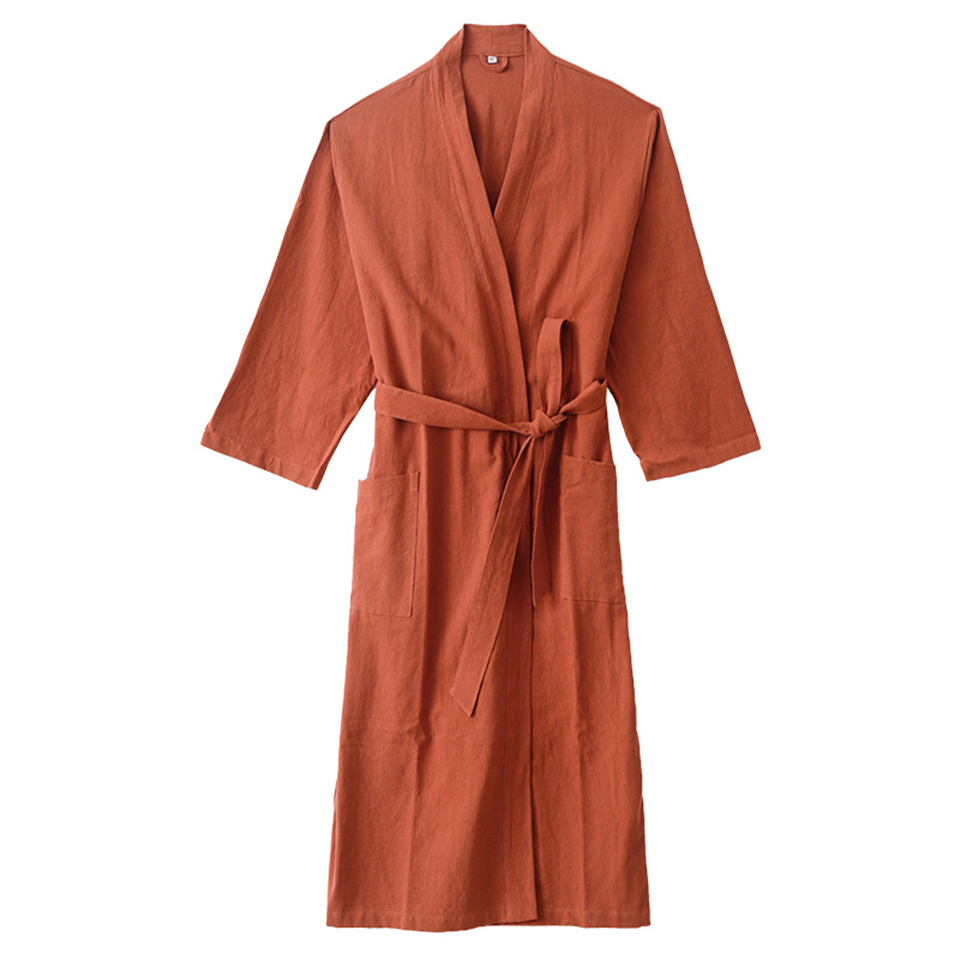 Custom Logo Cotton Linen Bath Robe SPA Kimono Sleepwear Bathrobe for Women