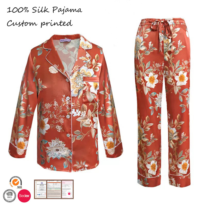 Custom Print 100% Silk Pajama Set 19mm/22mm/25mm Luxury Silk Sleepwear