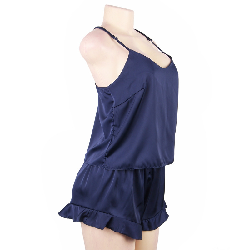 Wholesale Price Bulk Cheap Women Lingerie Elegant Sleepwear Blue Silk Pajamas Set