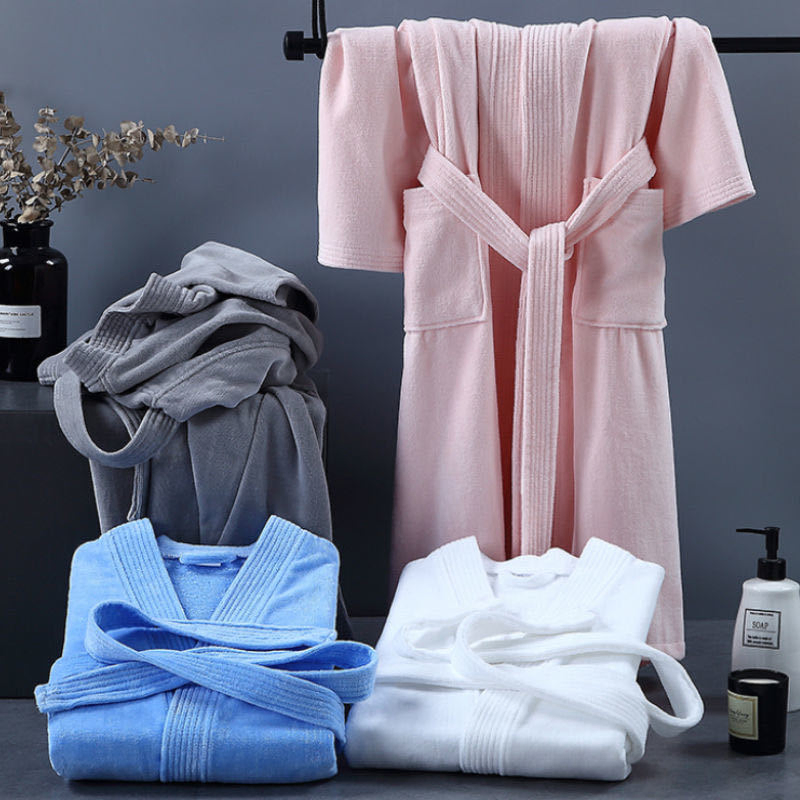 Quick Dry Wholesale Custom Logo Embroidery Luxury Hotel Cotton Pajamas Bath Robe Home Sleepwear Hotel Bathrobe
