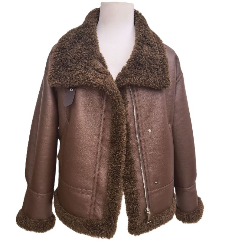 Factory Wholesale Faux Shearling Lined PU Leather Jacket Warm Urban Streetwear Outerwear