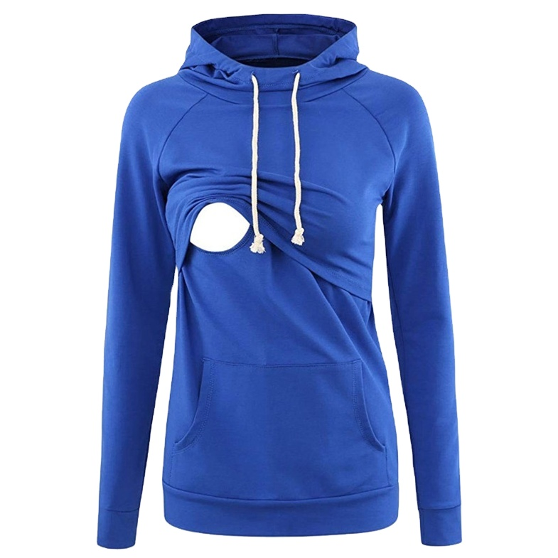 Women Maternity Nursing Tops Clothes Solid Color Long Sleeve Layering Breastfeeding Hoodie Sweatshirts with Pocket