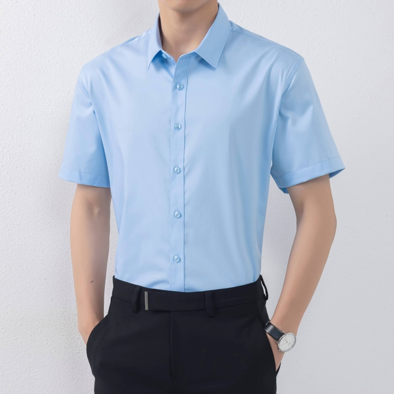 Wholesale Custom Men's Short Sleeve Shirt Casual Formal Dp Ready Wear Non-Iron Woven Polyester Bamboo Spandex Breathable