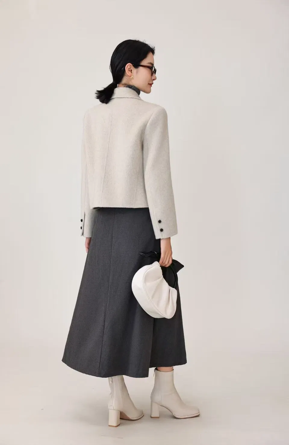 Women Winter Clothing Outer Wear Solid Color Short Coat 100% Wool