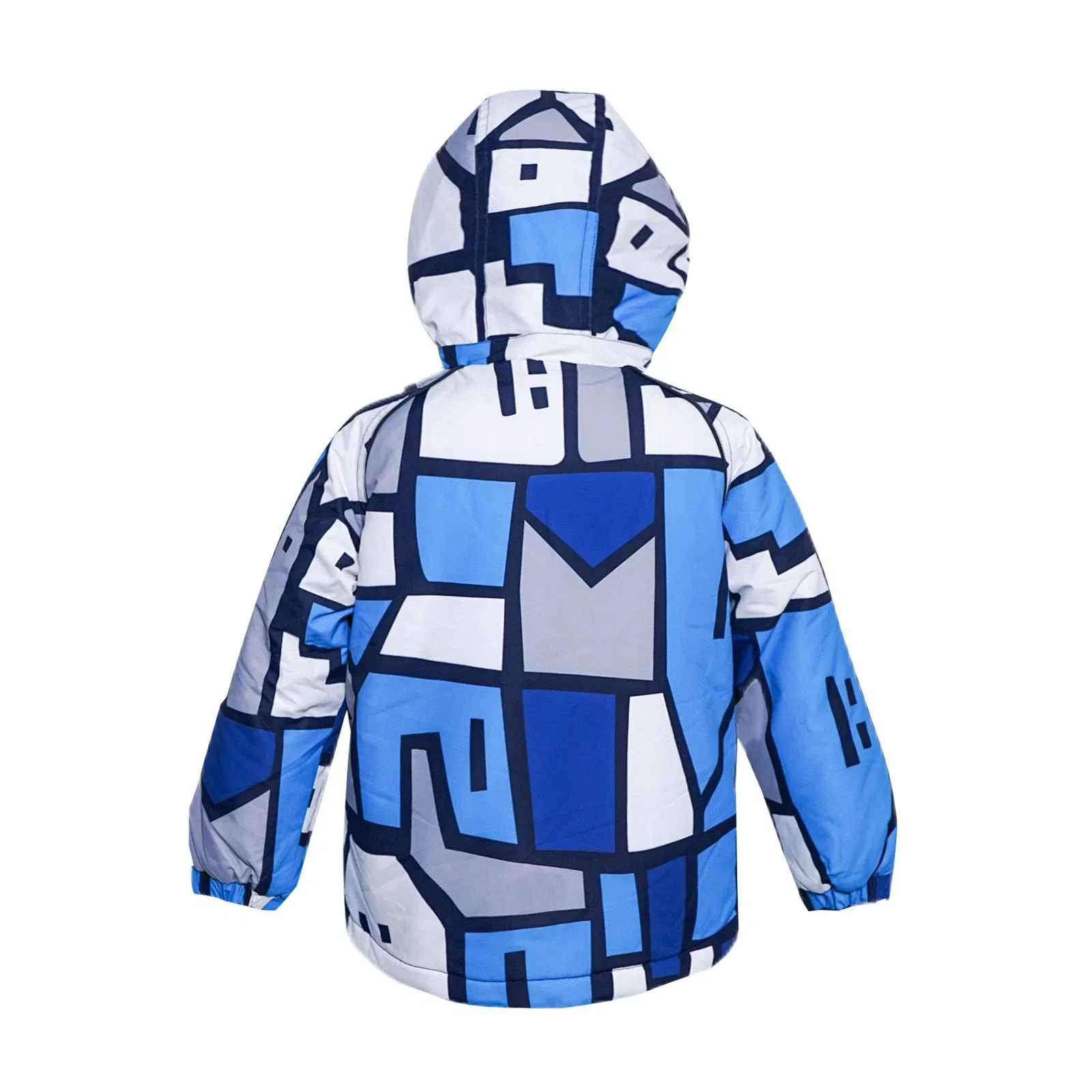 Kids Hooded Outdoor Waterproof Jacket with Geometric Print Children Winter Clothing