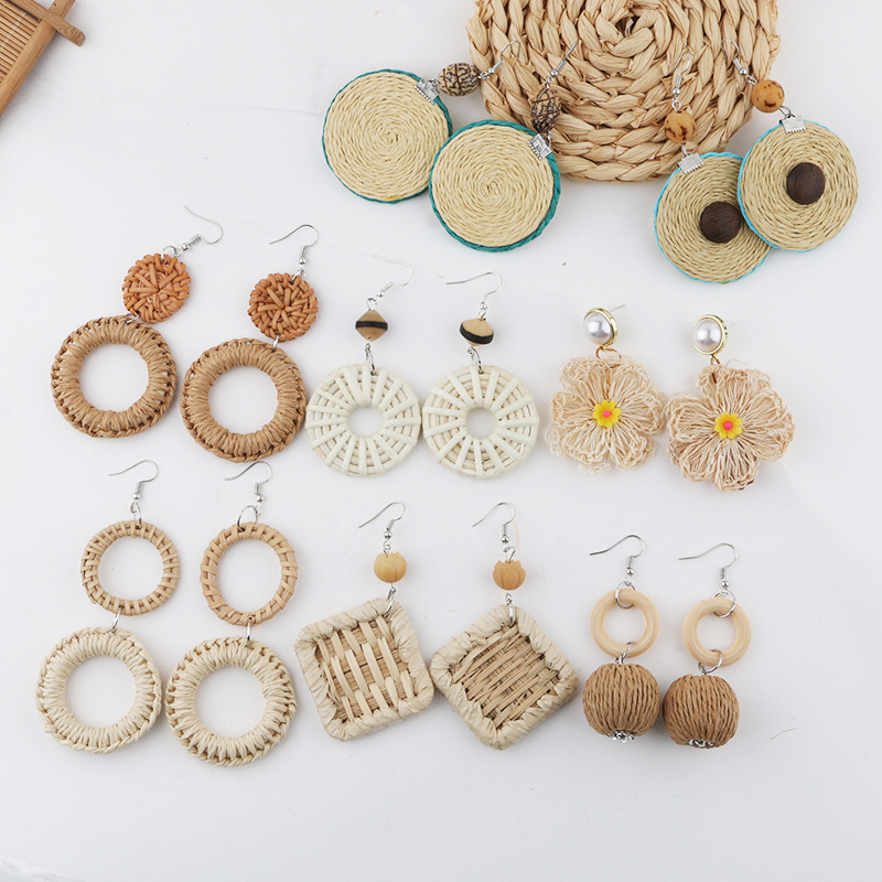 Fashion Rattan Earrings New Hand-Woven Earrings Apparel-Accessories