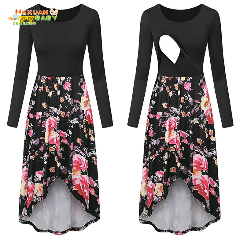 2025 New Maternity Clothing Dresses Wear Women Pregnant Nursing Clothing Solid Breastfeeding Dress
