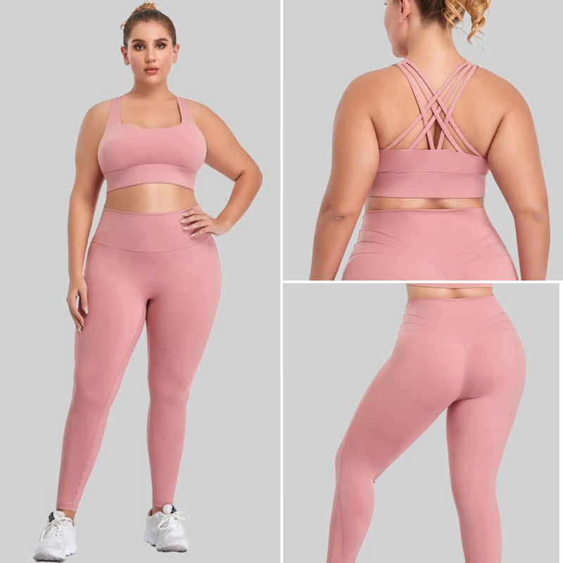 Wholesale XL-4XL Plus Size Compression Pilates Clothes Strappy Back Bra + Running Leggings 2 Piece Yoga Apparel for Women, Oversized Fitness Wear Manufacturer