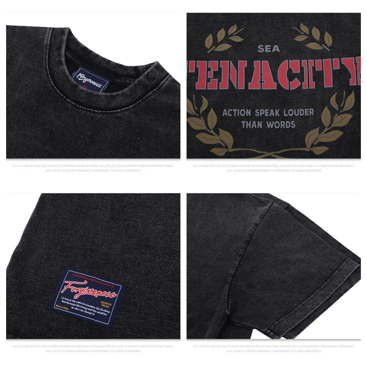 Fashion Luxury Brand 270GSM 95%Cotton 5%Spandex Vintage Water Washed Heavy Industry Oversized Casual Wear with Puff Printed for Men