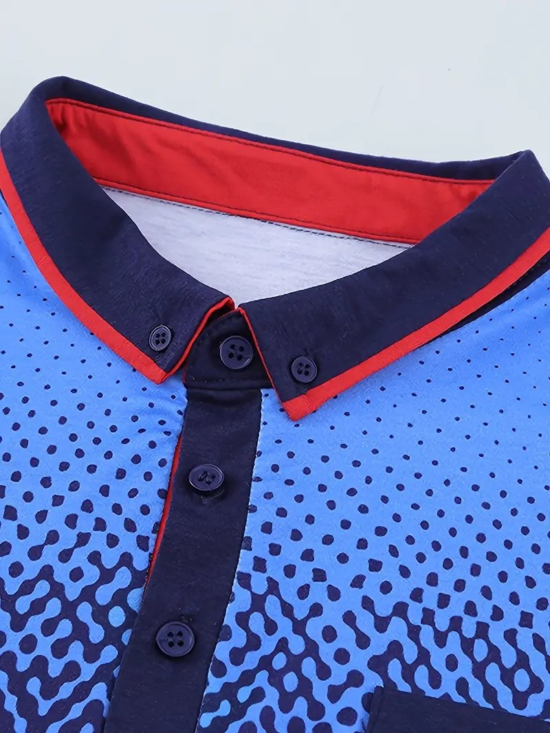 Wholesales New Men's Business Fashionable Casual Long Sleeves Blue Sports Wear Printed Polo Neck Shirts Sports Jersey