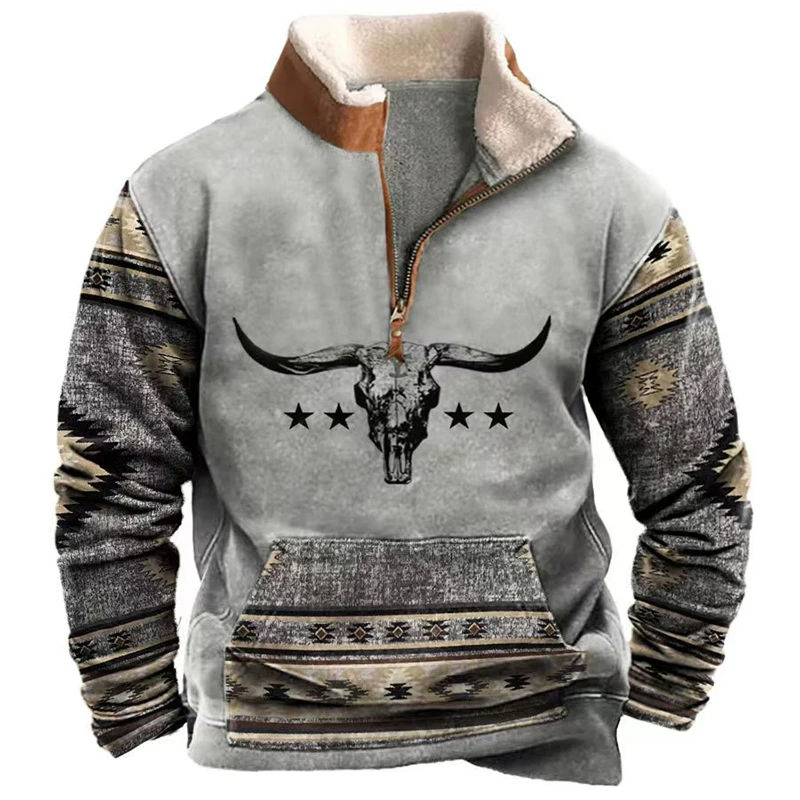 Men's Hoodie Custom Sublimation Pullover, Retro Casual Streetwear Jacket, Fashion Tribal Style Men's Clothing, Wholesale Clothing