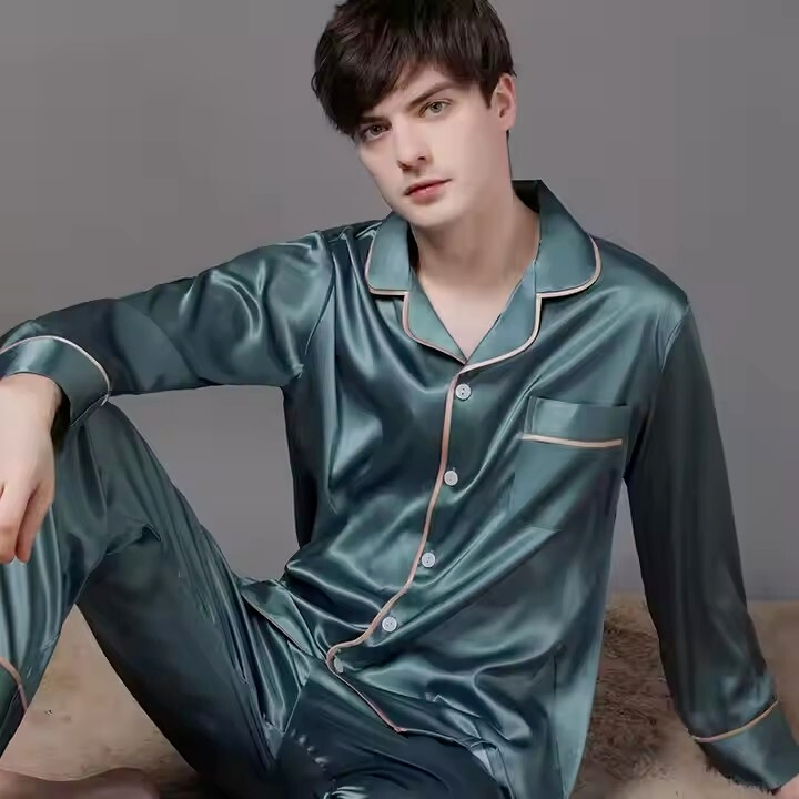 Clothing Manufacturers Custom Wholesale Soft Material Lapel Collar Plus Size Satin Pj Set Lounge Wear Mens Pajamas Sleepwear