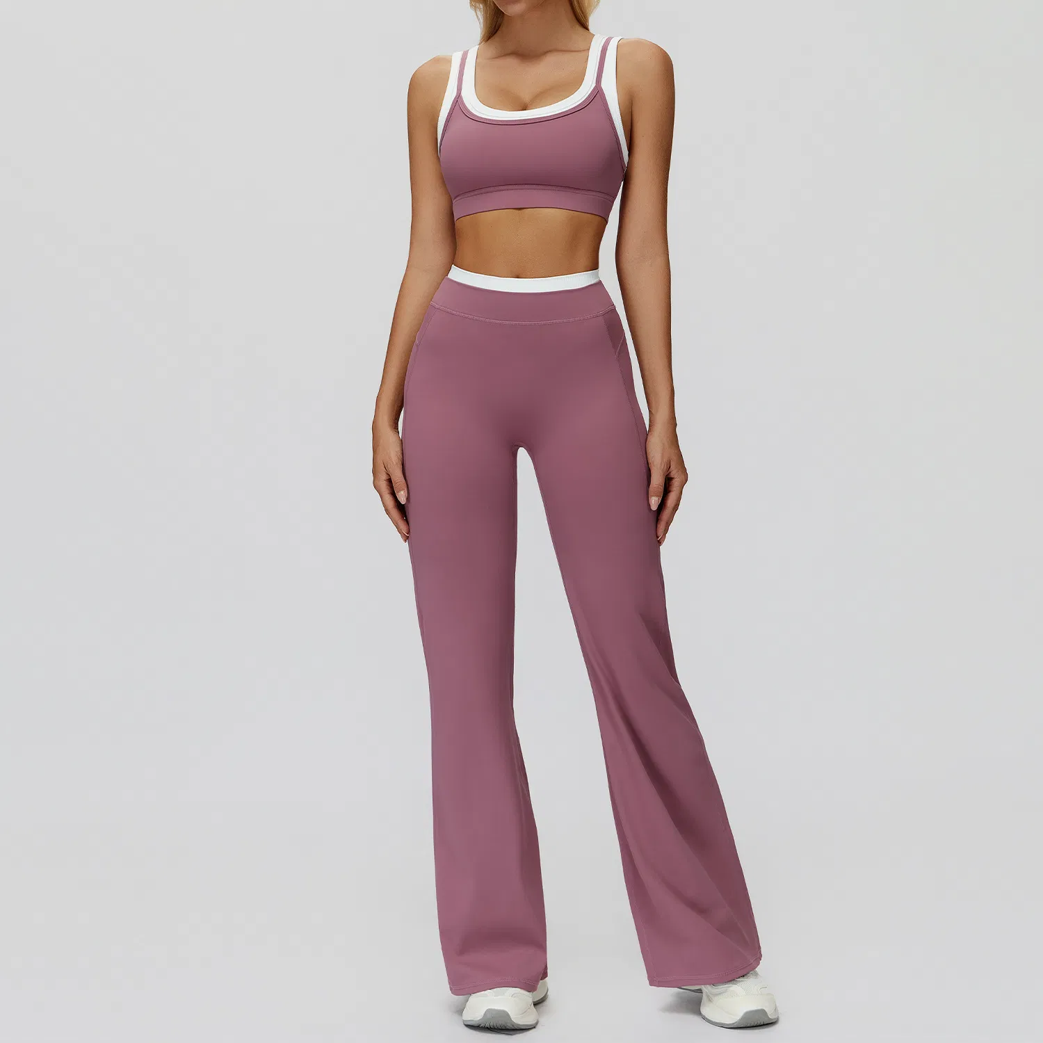 Fashion Two Piece Workout Set Flattering Silhouette Ribbed Detail Casual Gym Wear