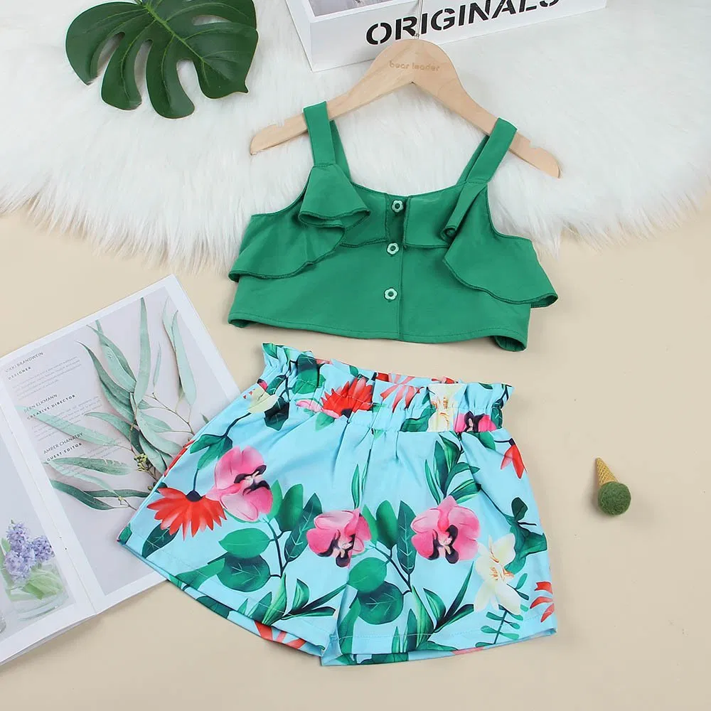 Girls Clothing New Summer Sleeveless T-Shirt + Printed Bowknot Skirt Kids Clothing