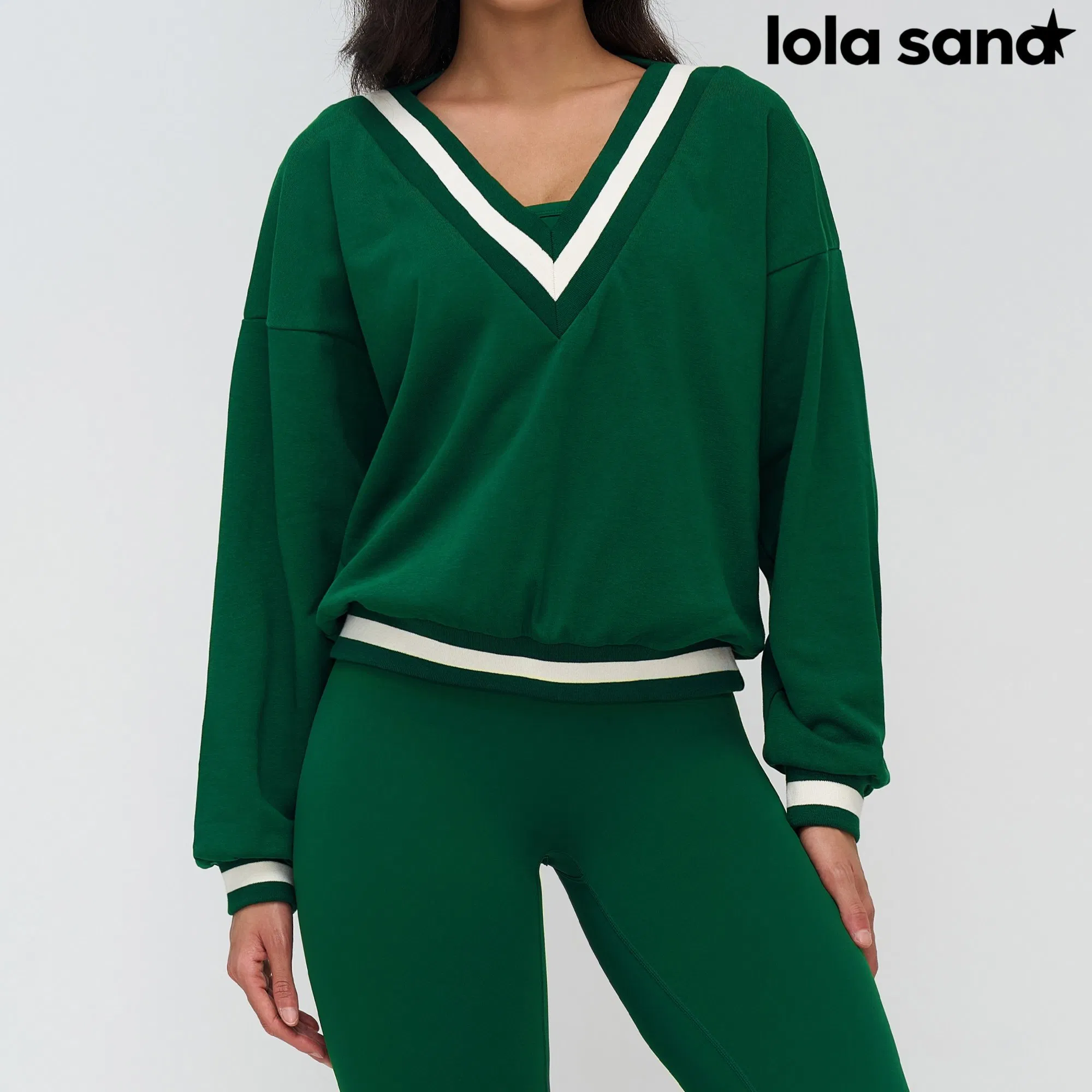 Activewear V Neck Sweatshirt - Women‘S Custom Logo Ropa, Color Block Design &amp; Loose Fit for Casual Wear