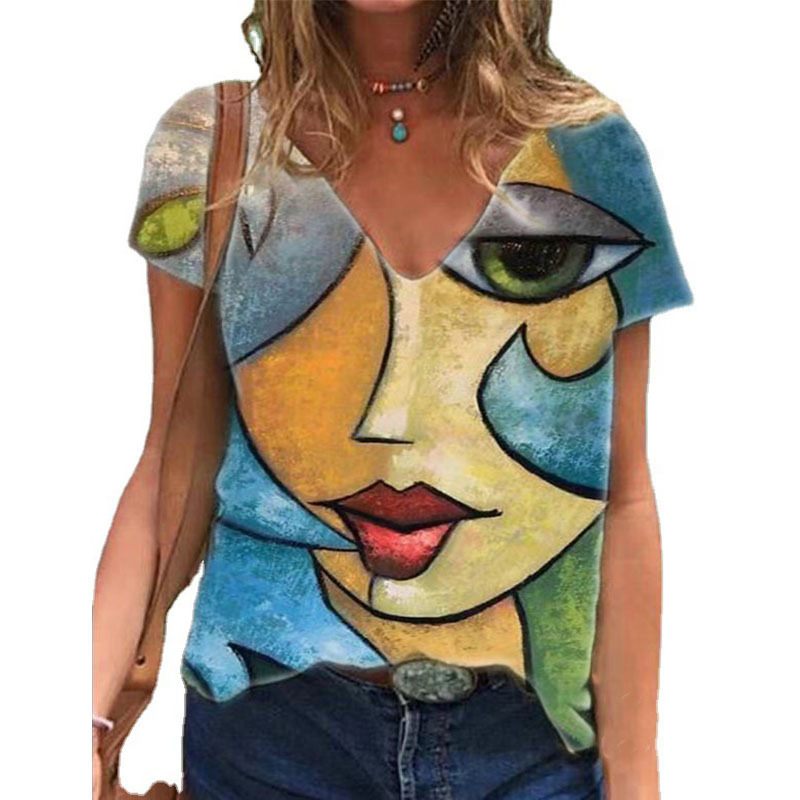 Women's Oversize Print Shirt Tops Loose Vintage Female Tee Streetwear Short Sleeve Clothes