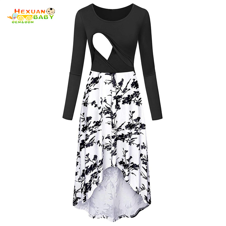 2025 New Maternity Clothing Dresses Wear Women Pregnant Nursing Clothing Solid Breastfeeding Dress