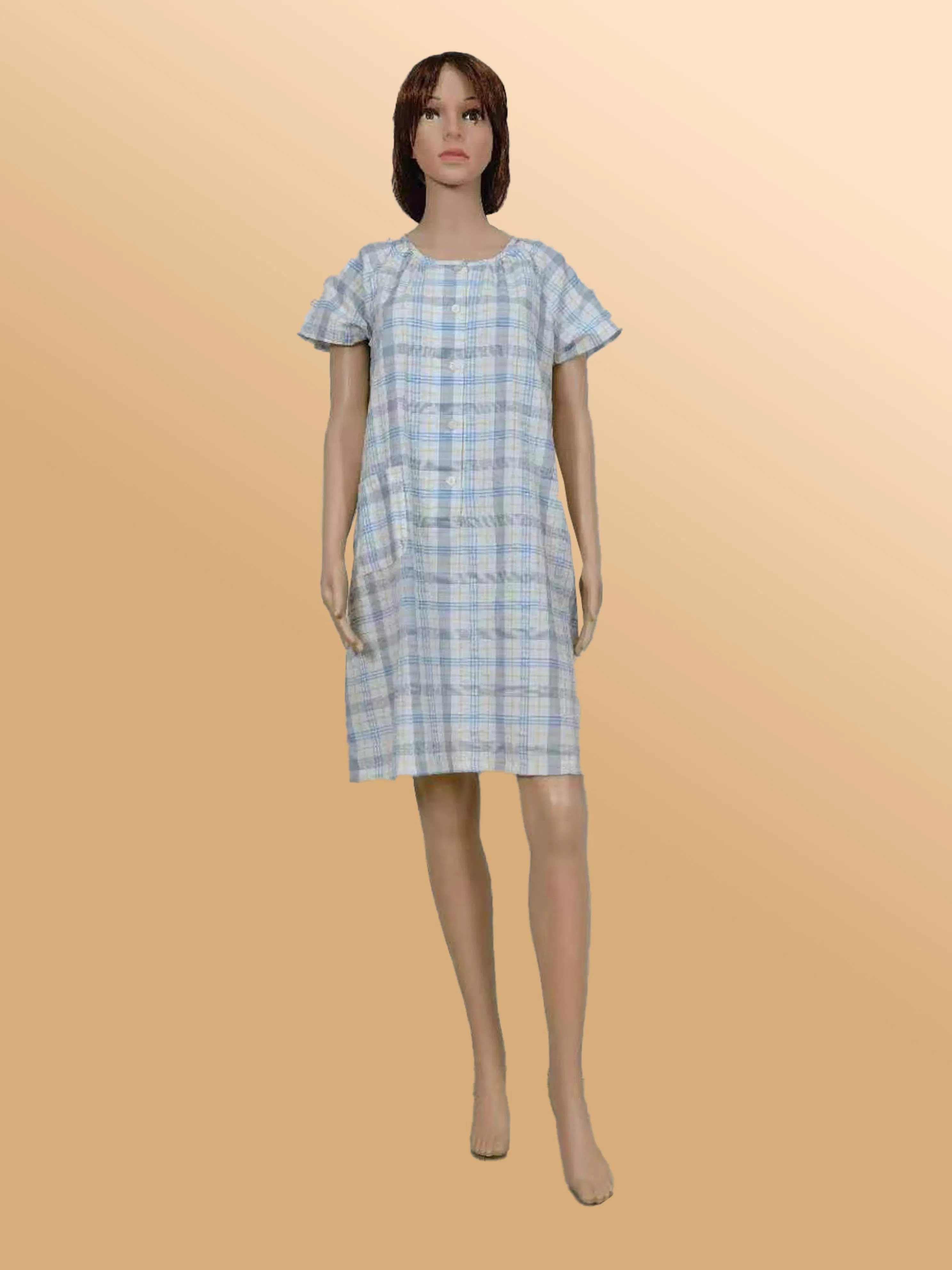 Custom Woman's Dress Yarn Dyed Seersucker Lattice One-Piece Women Sleepwear