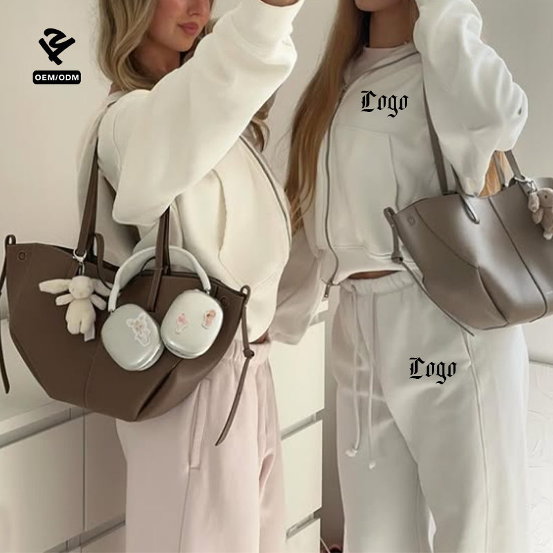 Custom Women Two Piece Loungewear Set Hoodie and Wide Leg Pants Fashion Clothing