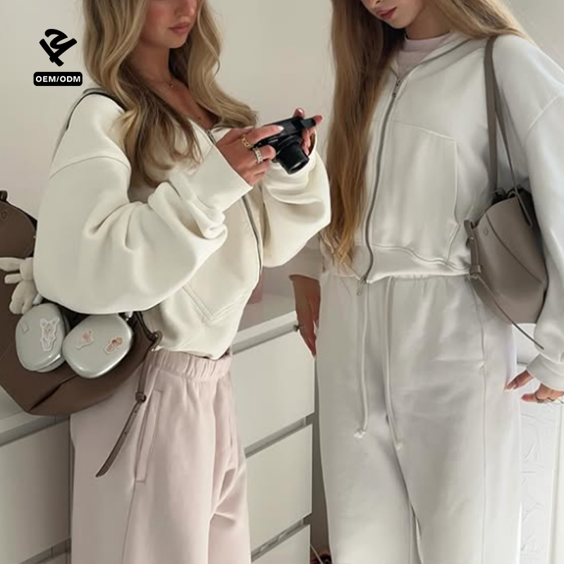 Custom Women Two Piece Loungewear Set Hoodie and Wide Leg Pants Fashion Clothing