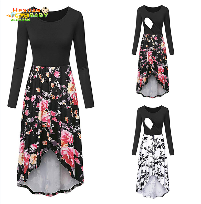 2025 New Maternity Clothing Dresses Wear Women Pregnant Nursing Clothing Solid Breastfeeding Dress