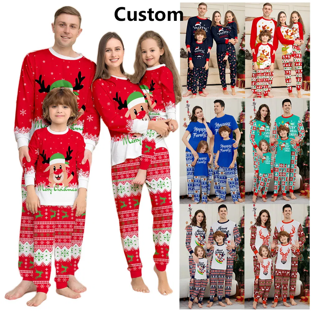 Family Pajamas: Boys', Girls', Women's, Men's Loungewear, Long-Sleeved Polyester, Cute Cartoon Printed Christmas Pajama Sets Clothing