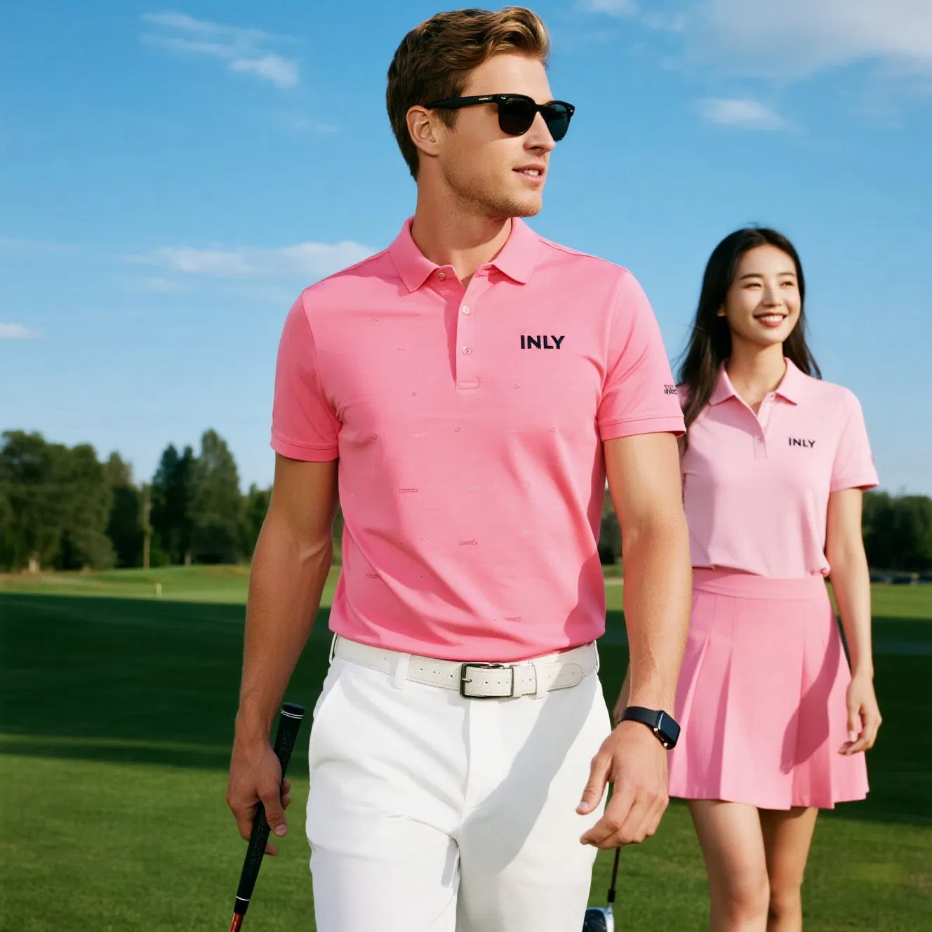 Wholesale Polo Tee Pink Printed Sport Wear with Collar Business Casual Dry Fit Golf Polo T-Shirt