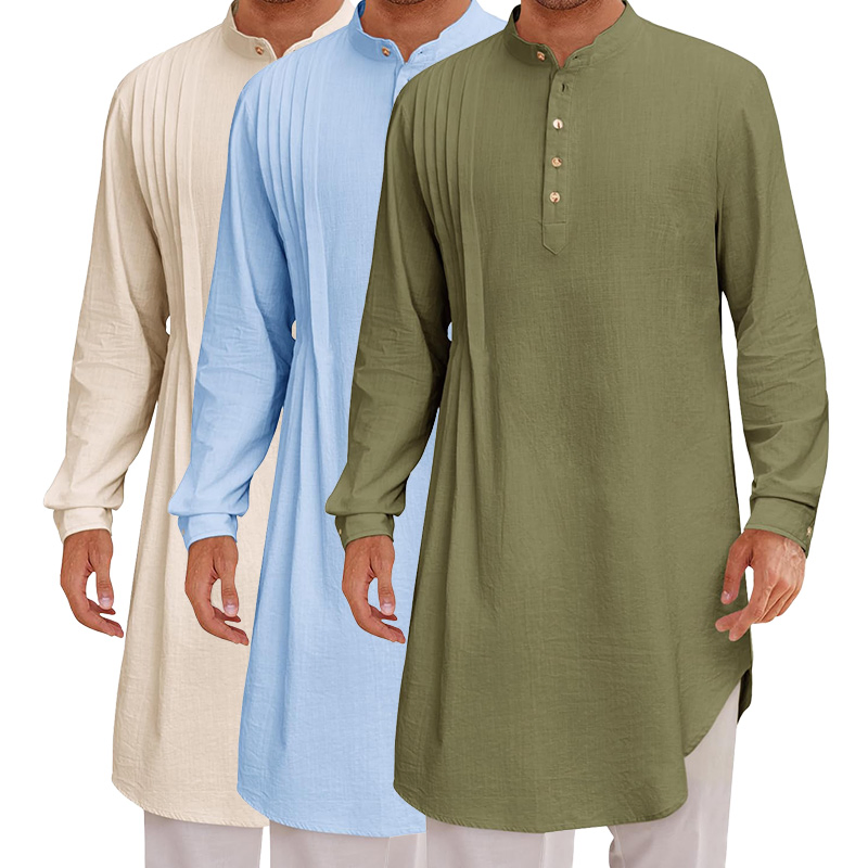 Men's Thobe (long-sleeved cotton Henley shirt) , Casual Muslim Formal Wear, Kurta (top)