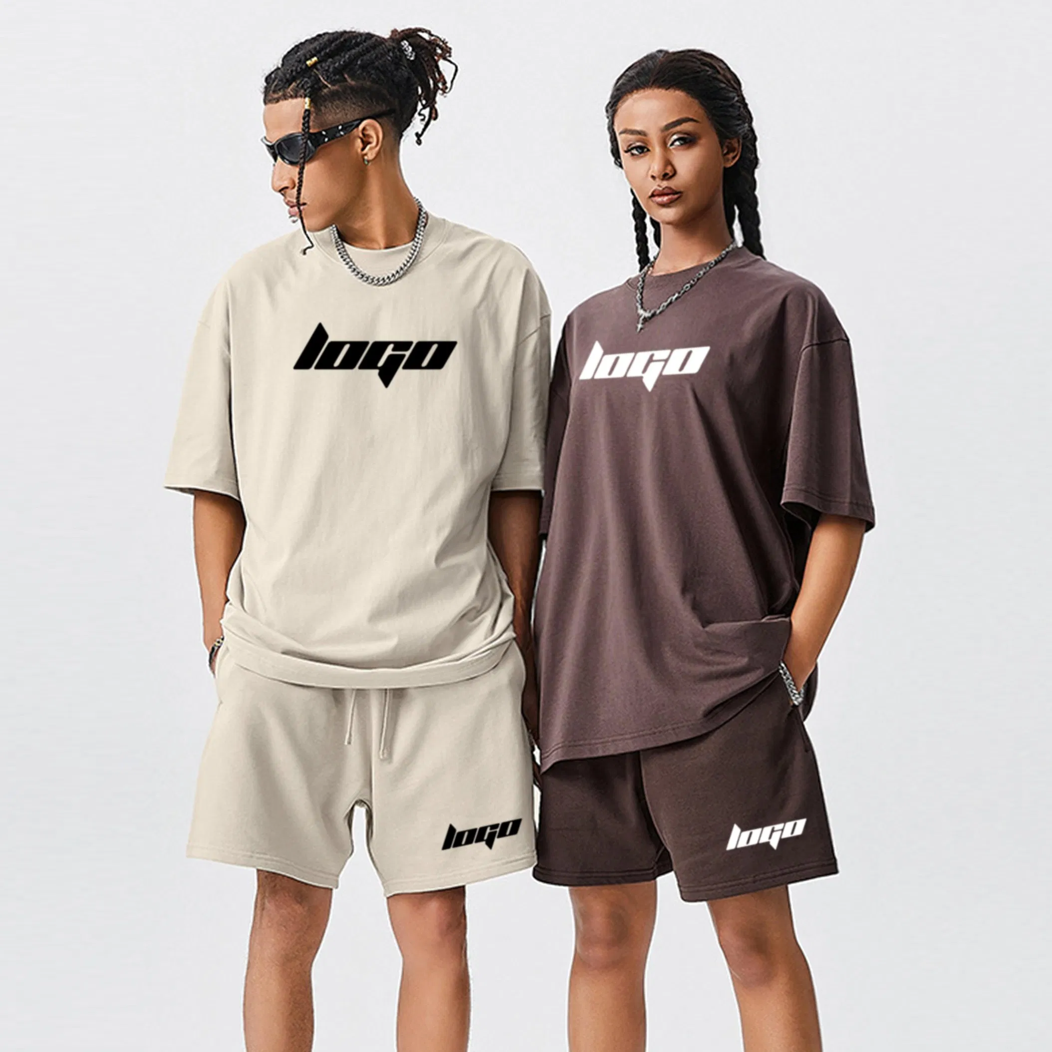 OEM Plus Size Cotton French Terry High Quality Tshirt T Shirt and Shorts Summer Two Piece Men Blank Custom Unisex Short Sets Set Tracksuit Clothing