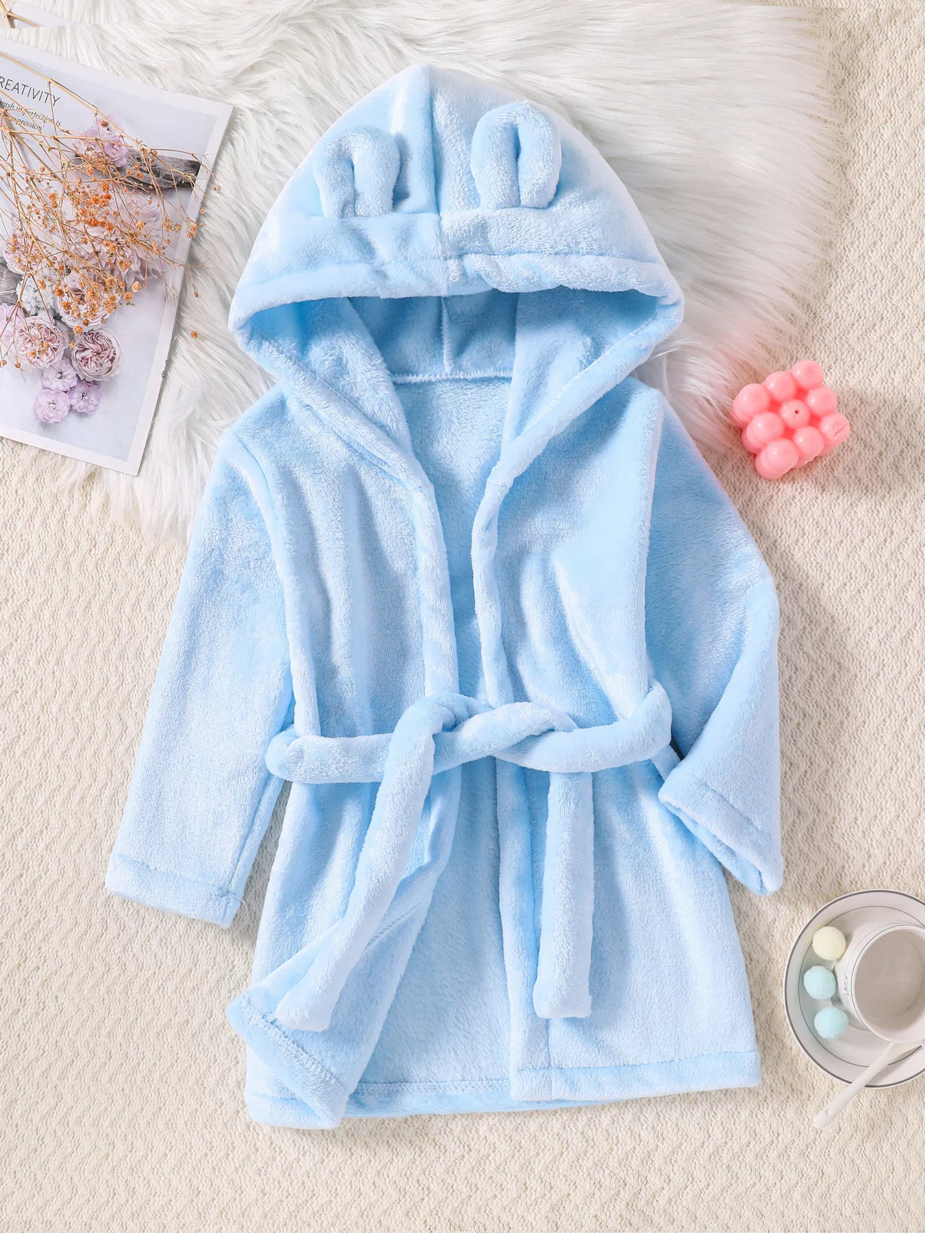 Children Kids Sleepwear Flannel Hooded Bathrobe Plush Breathable Pajamas
