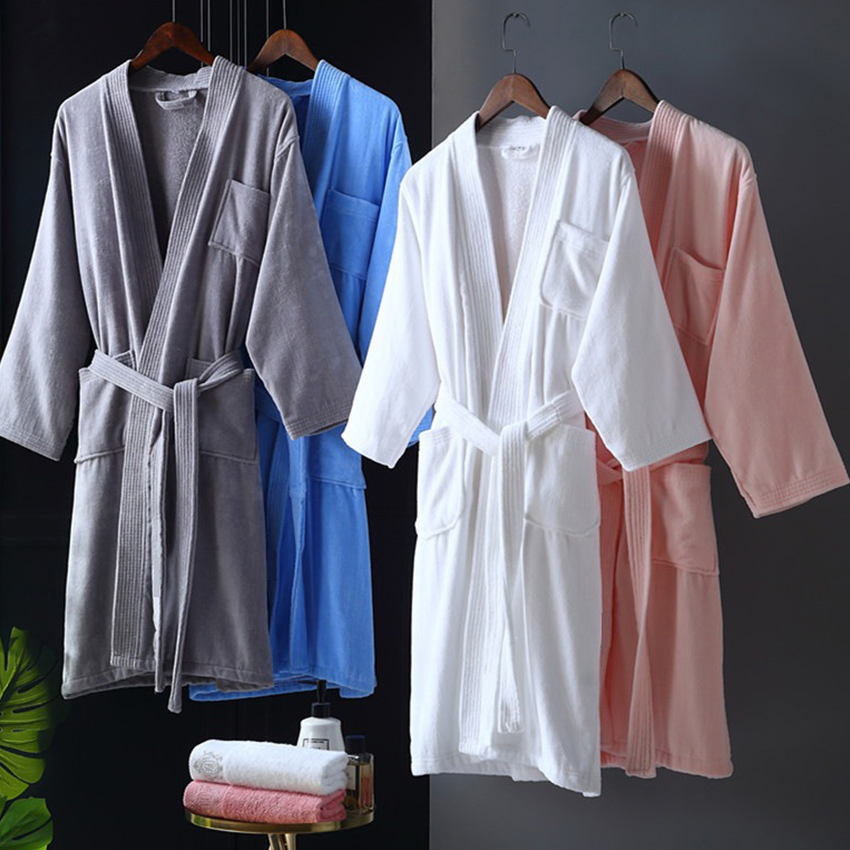 Quick Dry Wholesale Custom Logo Embroidery Luxury Hotel Cotton Pajamas Bath Robe Home Sleepwear Hotel Bathrobe