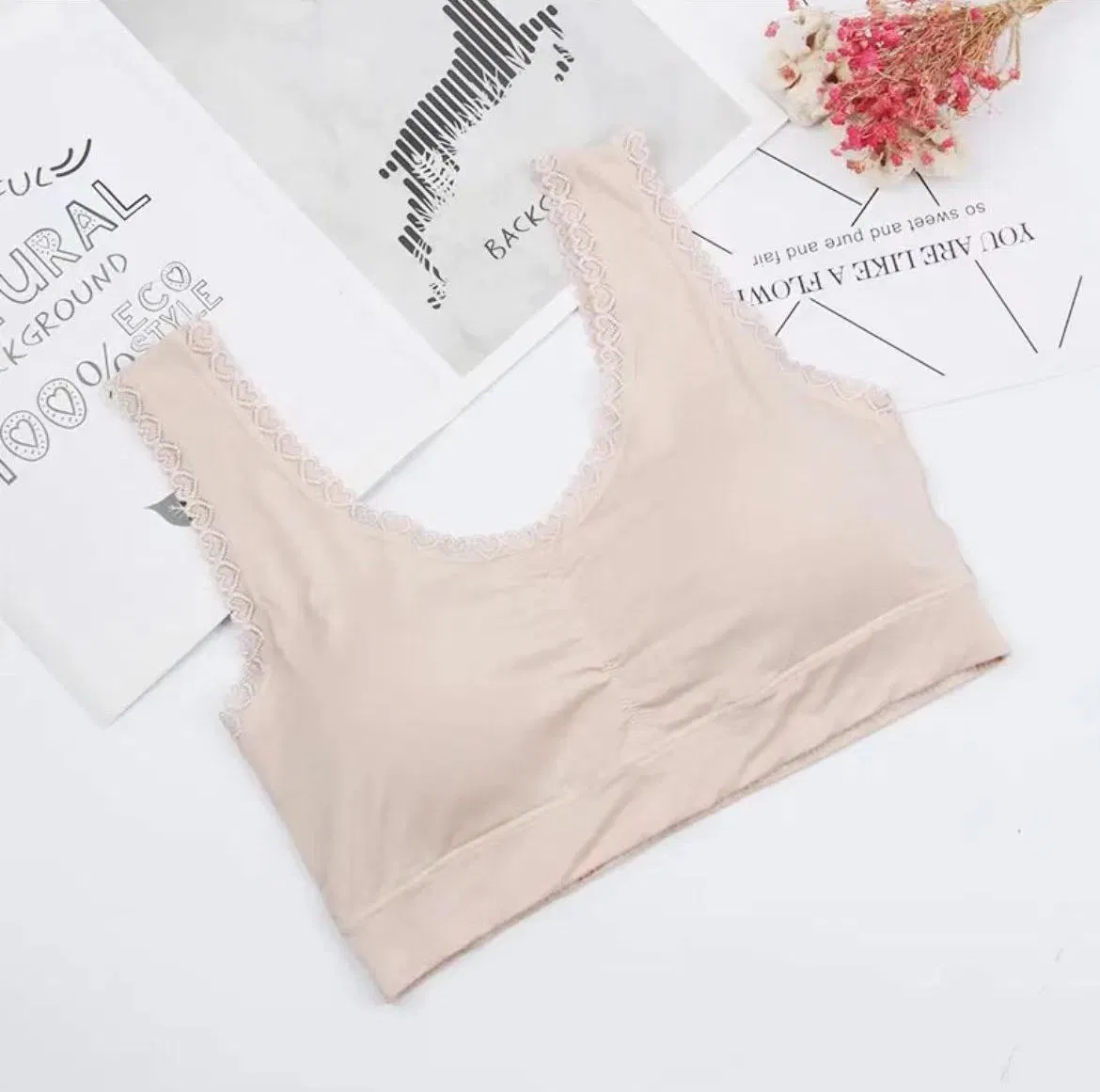 Plus Size Cotton Tank Top with Removable Pads, Lace Trim Camisole with Built-in Bra for Women, Comfortable Wireless Sleepwear Loungewear