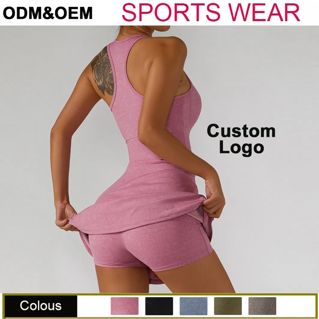 Summer Sleeveless Tennis Dress Women Solid U Neck Golf Badminton Dresses Suit Gym Fitness Sportswear Apparel