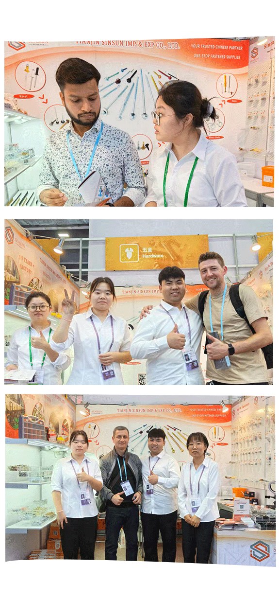 Sinsun Hardware global exhibition display — fasteners and screws product range