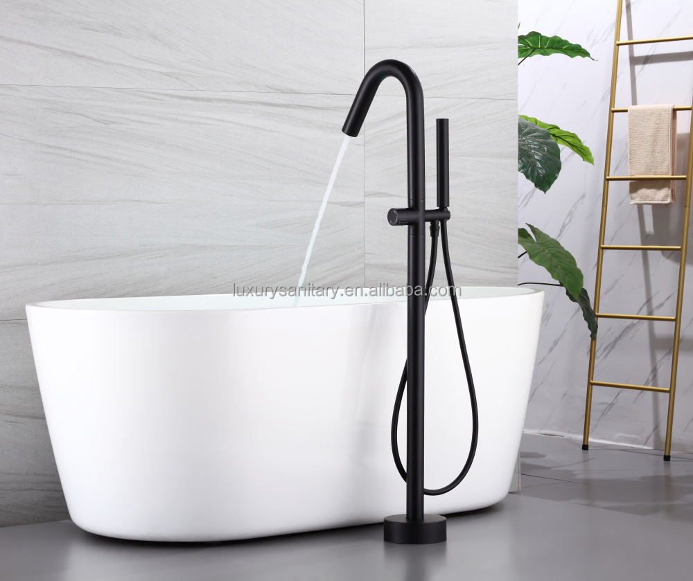 New Style Black Color Floor Standing Bathtub Tap Mixer Faucet
