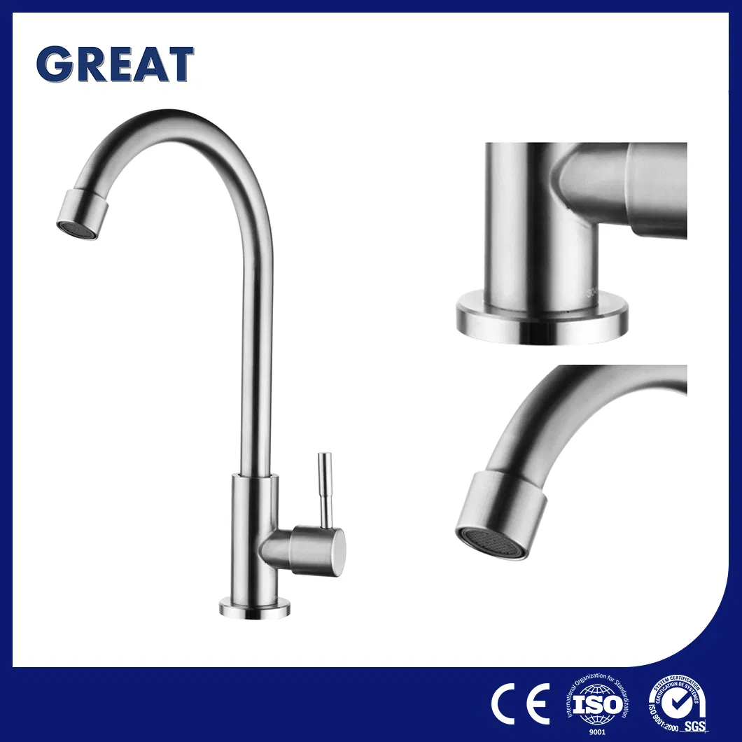 Great 2 Hole Kitchen Faucet Factory China Stainless Steel Kitchen Faucet GLS1196s96 Brushed Single Cold Tap Easily Control Water Saving Kitchen Faucet