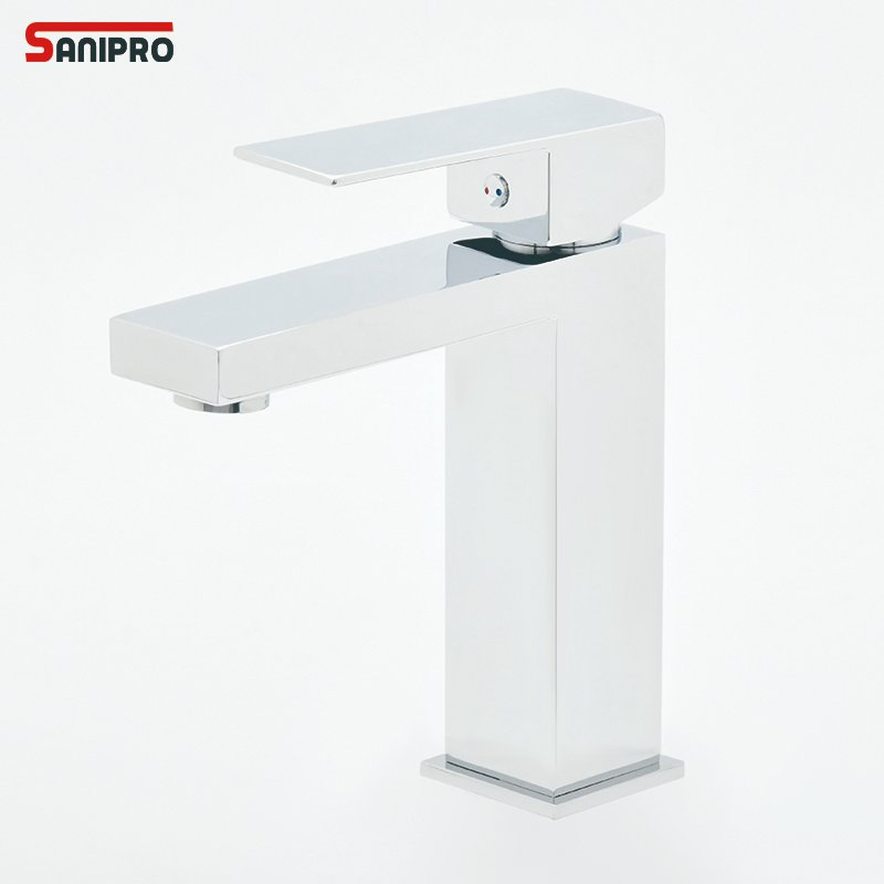 Sanipro High Quality Bathroom Sink Taps Deck Mounted Hot and Cold Mixer Water Tap 304 Stainless Steel Square Basin Faucet