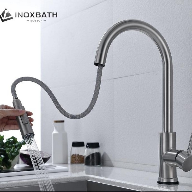 Manufacturer Stainless Steel 304 Hot Cold Mixer Pull Down Automatic Kitchen Faucet