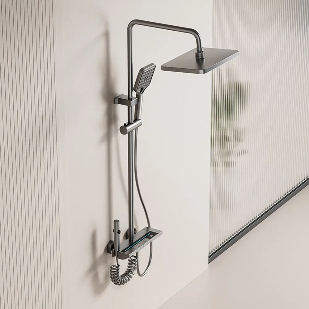 Shower Set Gray Bathroom Digital Display Faucet Shower System Set Bathtub Hot and Cold 4 Functions Tap Shower Set