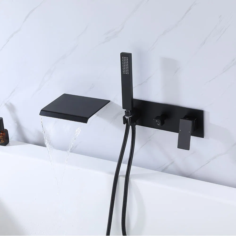 Thermostatic Waterfall Exposed Brass Brushed Gold Finished Bath Faucet