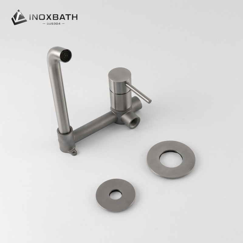 Stainless Steel 304 Wall Mounted Double-Hole Basin Faucet Hot &amp; Cold Water Mixer Metered Faucets for Bathroom Use