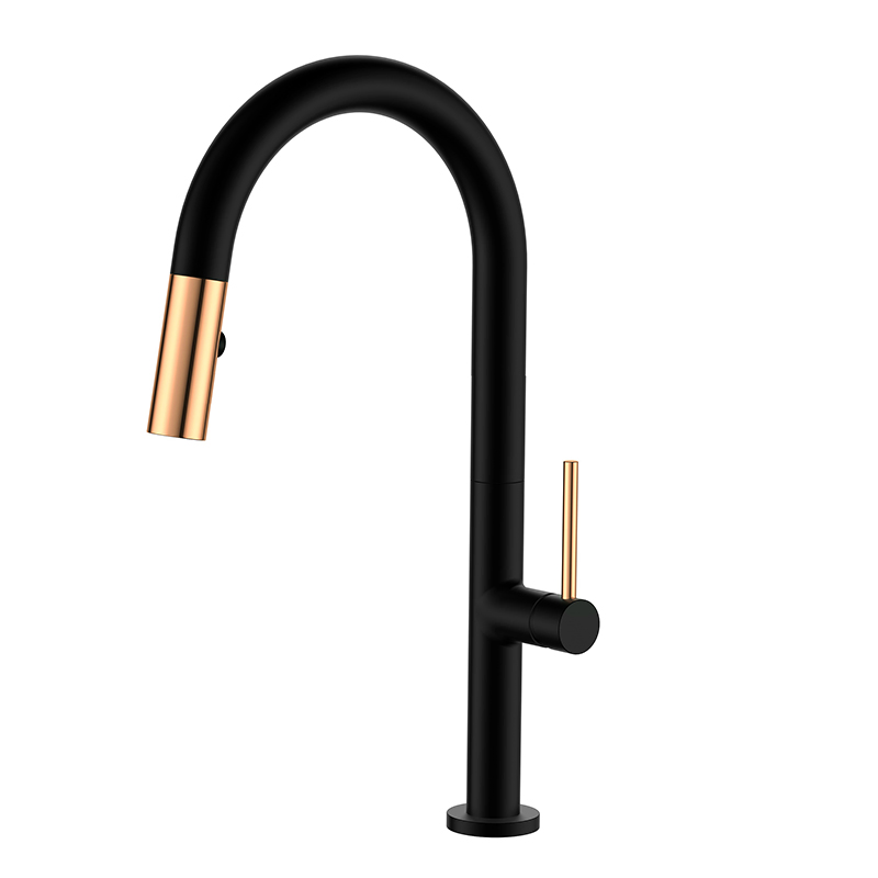 Elegant Smooth Lines Brass Pull Down Kitchen Faucet Tap for Hot &amp; Cold Water
