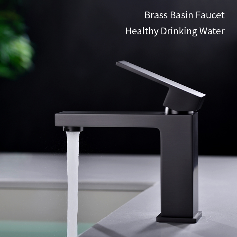 Tiema Deck Mounted Brass Wash Black Water Bathroom Basin Mixer Faucets