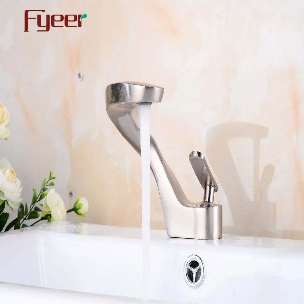Fyeer Brushed Finish Shake Shaped Basin Mixer Tap
